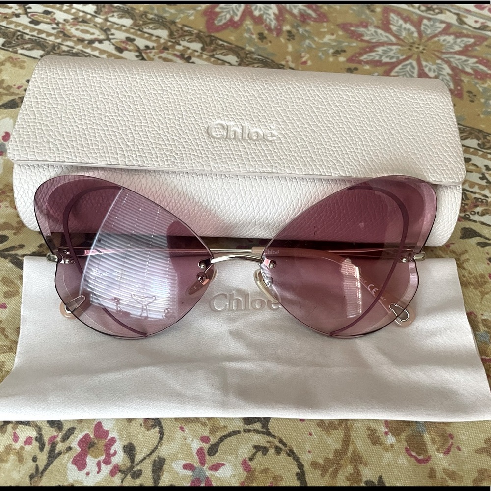Chloe semi-rimless metal butterfly sunglasses pink